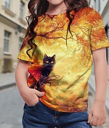 economico -Da ragazza 3D Pop art Gatto maglietta T-shirt Manica corta Estate Primavera Di tendenza Essenziale Bambino 4-12 anni Girocollo Esterno Informale Giornaliero Standard
