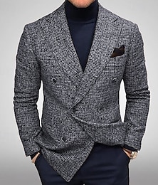 billiga -Herr Kavaj Företag Cocktailfest Bröllopsfest Mode Ledigt Vår & Höst Polyester Hundtandsmönster Knapp Ficka Bekväm Dubbelknäppt Blazer Brun Grå