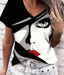preiswerte -Damen T-Shirt Casual Print Kurzarm Normal Oberteile Alltag Schwarz Sommer