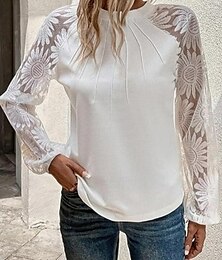 economico -camicetta da donna elegante moderna manica lunga top regolare girocollo lavoro quotidiano bianco primavera autunno