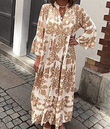 billige -kvinners skiftkjole grafisk trykk skjorte krage maxi kjole elegant stilig daglig ferie langermet sommer våren