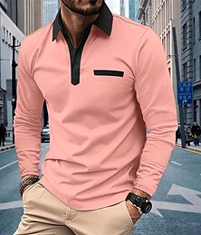 preiswerte -Herren Golfhemd Golf Poloshirts Arbeit Casual Kargen Langarm Basic Modern Feste Farbe Knopf Tasche Frühling & Herbst Regular Fit Hellrosa Schwarz Weiß Rosa Marineblau Khaki Golfhemd