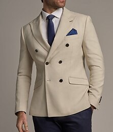 preiswerte -Beige Blazer für Männer Alltagskleidung geschäftlich modisch Jacke unifarben zweireihig reguläre Passform Polyester