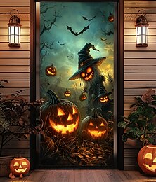 abordables -décorations de porte d'halloween couvertures de porte d'halloween rideau de porte citrouille jack o lantern décoration de tapisserie de porte toile de fond bannière de porte pour porte d'entrée fête