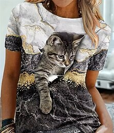 economico -maglietta da donna casual stampa manica corta top regolari quotidiano grigio estate