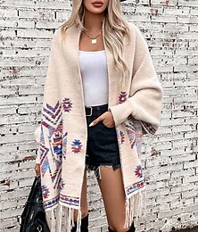 economico -Per donna Coprispalle Di tendenza Giornaliero Fantasia geometrica Apertura anteriore Stampa Manica lunga Maglie lunghe Maglia Formale Ufficio Fine settimana Nero Cachi Autunno Inverno