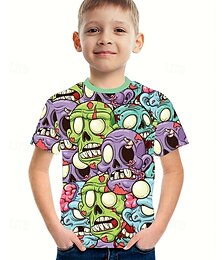 ieftine -Băieți 3D Grafic Cranii Tricou Manșon scurt Vară Primăvară Modă De Bază Copii 4-12 ani Stil Nautic În aer liber Casual Zilnic Fit regulat