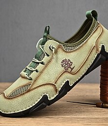 economico -scarpe da esterno da uomo in pelle verde con pannelli in rete e suola robusta, perfette per l'escursionismo e l'abbigliamento casual
