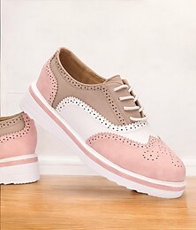 preiswerte -Damen Flache Schuhe Retro Bullock Schuhe B¨¹ro Arbeit Täglich Paisley-Muster Farbblock Schnürsenkel Plattform Runde Zehe Vintage PU Schnürsenkel Schwarz / weiss Braun Rosa und Weiss