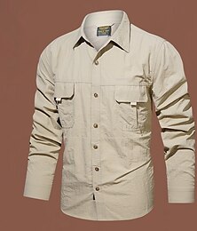billiga -Herr Skjorta Arbetskläder skjortor Casual skjorta Arbetsskjortor Knapp upp skjorta Cargo skjorta Svart Khaki grön Armégrön Grå Långärmad Slät Kavajslag Semester Helgdag Framficka Kläder Polyester