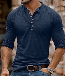 olcso -Férfi Henley ing Tee Top Hosszú ujjú ing Hosszú ujj Tömör szín Divat Napi Gombok Henley Szabadtéri Hétköznapi Nyár Sötétbarna Stétszürke Sötétvörös Henley póló