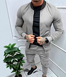 economico -Per uomo Tuta Da Ginnastica Tuta da ginnastica Felpa con cerniera intera Nero Giallo Verde militare Rosso Blu marino Colletto Mao Color Block 2 pezzi Sportivo Giornaliero Per eventi Streetwear