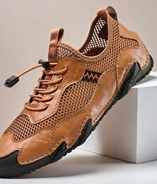 economico -scarpe da esterno da uomo in pelle marrone e rete con suola robusta: traspiranti e comode per l'escursionismo e l'abbigliamento casual