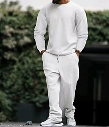 billige -Herre عادي Basic gensere Genser Joggedress sweatsuit Langermet Genser Crew-hals Gatemote Grunnleggende Fritid Sport & Utendørs Daglig Ferie Snorer 2 deler Vår & Vinter