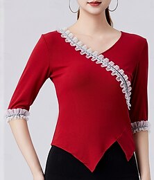 billiga -Latinamerikansk dans Topp Ren Färg Krås Tvinning Dam Prestanda Träning Halvlång ärm Hög Polyester