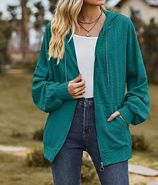 baratos -moletom feminino com capuz zíper moderno liso diário esportivo com capuz zíper bolso solto manga comprida branco vermelho azul verde outono inverno