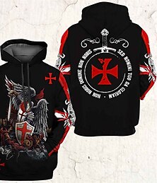 economico -Per uomo Cavalieri Templari Stampe astratte Felpa con cappuccio Felpe Felpa Felpa con cappuccio pullover Manica lunga Felpa con cappuccio Con cappuccio Streetwear Stampa 3D Giornaliero Sport Nero