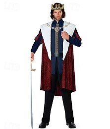 abordables -couples roi reine couples costumes hommes femmes film cosplay cosplay manteau rouge haut robe carnaval mascarade