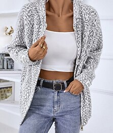billige -Dame Glidelås genser Genser jakke Uformell genser Fritid Myk Geometrisk Paisly Crew-hals Glidelås Med hette Langermet Vanlige topper Strikke utendørs Daglig Helg Rosa Beige Høst Vinter