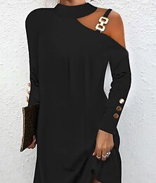 economico -Per donna Abito semplice Mini abito Pulsante Informale Halter Neck Manica lunga Nero Rosa Blu Colore