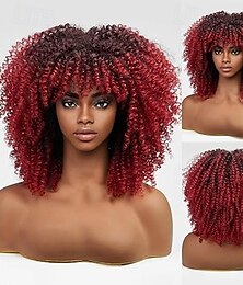 abordables -perruques bouclées pour femmes noires perruque bouclée crépue avec frange perruque synthétique afro bouclée pour un usage quotidien