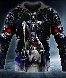 abordables -Hombre Cráneos Estampados Sudadera Sudaderas Sudadera Con Capucha Manga Larga Sudadera con capucha Con Capucha Ropa de calle Impresión 3D Diario Deportes Negro Estampado Primavera & Otoño Diseñador