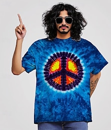 billige -Hippie T-skjorte Tie-Dye Tee 3D Batikkfarget Retro vintage 1980erne 1970erne Til Herre Voksne Maskerade 3D-utskrift Fritid / hverdag