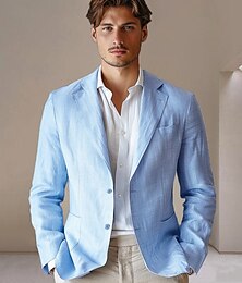 preiswerte -Herren Blazerjacke Hochzeit Jahrestag Party Sommer Frühling 100% Leinen Leinen Einfarbig Einreihig Ein-Knopf Blazer Blau