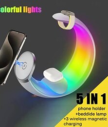 billige -LED Smart Light Magnetisk Fem-i-en Trådløs Lader Månelys Lampe Med Berøringsfunksjon Støtter Trådløs Lading Av Hodetelefoner Mobiltelefoner Og Smartklokker
