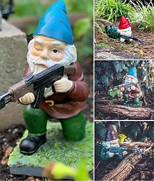 billiga -hartstomteskulptur - arméträdgårdsdvärgar, stående, hukande, liggande stridstrupp, prydnad för hantverk i trädgården utomhus