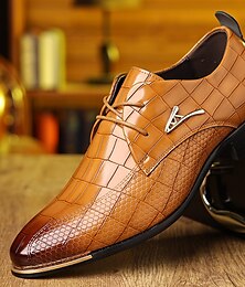 preiswerte -Braune Oxford-Schuhe aus Kunstleder mit Krokodilmuster für Herren – elegante Schnürschuhe für formelle und geschäftliche Anlässe