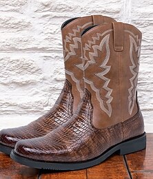 levne -Pánské Boty Kovbojské boty Výšivka Retro Krokodýlí vzor Vinobraní Na běžné nošení Venkovní Denní PU kůže Pohodlné Protiskluzové Teplý Do půli lýtek Nasazovací Černá Hnědá Léto Jaro Podzim