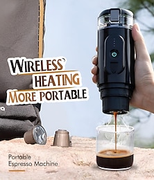 preiswerte -tragbare elektrische Espressomaschine, kabellose Heizung, Einzelportions-Mini-Kaffeemaschine mit 2-in-1-Kaffeepulver-/Kapselbehälter, Pumpendruck, automatische Brühfunktion, 2500 mAh