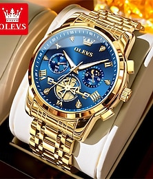 economico -Orologi da Uomo OLEVS 2856 Orologi al Quarzo con Scheletro Monocromatico Cronografo Moda Classica Orologio TOP per Uomo Fasi Lunari Impermeabile