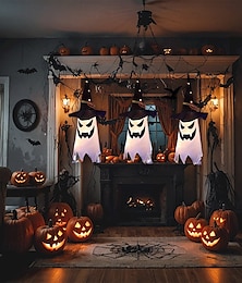 abordables -décorations d'halloween fantôme éclairé chapeau de sorcière suspendu intérieur et extérieur cour arbre festival ligne décoration 3 pièces