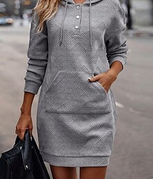 economico -Per donna Vestito a trapezio Vestito longuette A cordoncino Informale Girocollo Manica lunga Nero Cachi Beige Colore