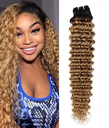 abordables -1 lot de tissages de cheveux brésiliens t1b/27# cheveux humains ondulés profonds 16-28 pouces couleur cheveux humains