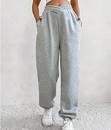 billige -Dame Joggebukser kinesisk Mote Etnisk stil Full lengde Høy Midje Lomme Elastisk midje comfy Myk Bekvem Mikroelastisk utendørs Gate Lysegrå Mørkegrå Svart Høst Vinter Løstsittende