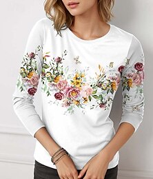economico -maglietta da donna casual stampa manica lunga top regolari girocollo quotidiano bianco primavera autunno