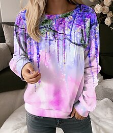 baratos -moletom feminino floral gráfico diário estampa casual solto gola redonda manga comprida inelástico primavera outono inverno confortável respirável tecido macio