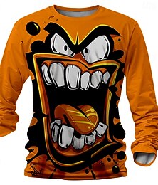 economico -Halloween Per uomo Divertente Maglietta Maglia Henley Manica Lunga maglietta Stampa 3D Girocollo Camicia Designer Retrò Vintage Streetwear Casuale Quotidiano Giallo Blu Viola Estate Primavera Autunno