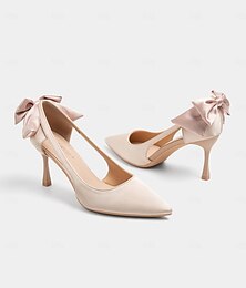 preiswerte -Damen Absätze Täglich Schleife Stöckelabsatz Spitze Zehe Modisch Satin Halbschuhe Champagner Rot
