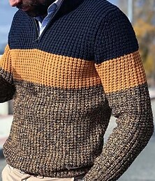 preiswerte -Herren Pullover Strickpullover Gerippt Stricken Standard Strick Farbblock Viertel Postleitzahl Modisch Basic Freizeitskleidung Verabredung Bekleidung Herbst Winter Gelb Grau S M L
