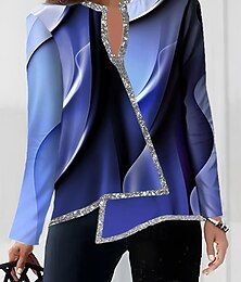 abordables -Blusa de Mujer Estampado de Moda Dobladillo Asimétrico Manga Larga Tops Regulares Cuello en V Casual Rosa Azul Púrpura Naranja Verde Otoño e Invierno
