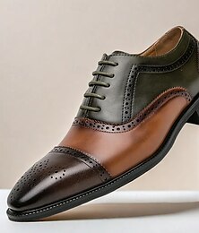 economico -brogues oxford da uomo in pelle marrone e verde - eleganti e comode per un abbigliamento formale e casual
