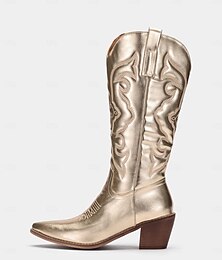 abordables -Botas vaqueras occidentales doradas metalizadas para mujer con detalles bordados para uso casual y de moda