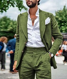 abordables -Costumes de mariage en lin pour hommes noir bleu ciel couleur unie cintré 2 pièces simple boutonnage deux boutons