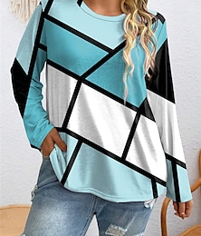 ieftine -Pentru femei Plus Size Topuri Tricou Geometrie Imprimeu Manșon Lung Stil Nautic Casual Zilnic Poliester Toamnă Iarnă Roz Îmbujorat Albastru piscină