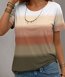 economico -Per donna maglietta Ambra Color Block Informale Manica corta Rotonda Top regolari Giornaliero Stampa Marrone Estate