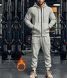 economico -Per uomo Felpa con cappuccio Tuta Da Ginnastica Felpa con cappuccio a zip intera Tuta da ginnastica Nero Blu marino Cachi Grigio Con cappuccio Liscio Tasche A cordoncino 2 pezzi Sportivo Giornaliero